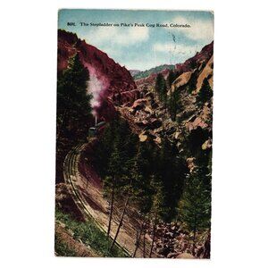 Vintage Postcard Stepladder Pikes Peak Cog Road Colorado 1916 Canceled Stamp